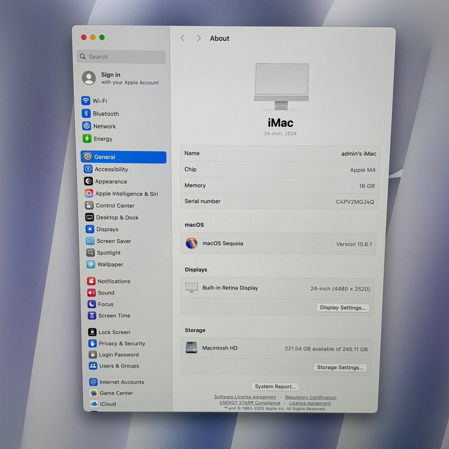 2024 Apple iMac 24" M4 10 Core 4.5GHz 16GB RAM 256GB SSD Silver MWUC3LL/A