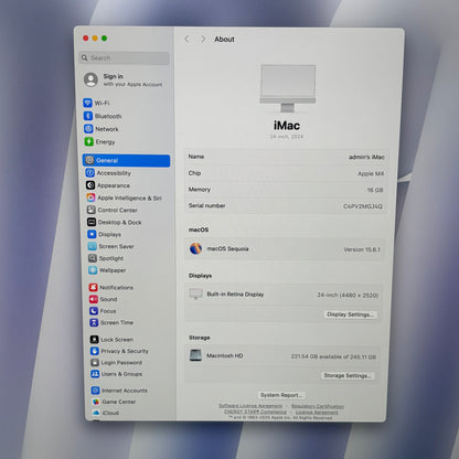 2024 Apple iMac 24" M4 10 Core 4.5GHz 16GB RAM 256GB SSD Silver MWUC3LL/A