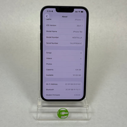 Factory Unlocked Apple iPhone 16e 128GB Black MD0T4LL/A