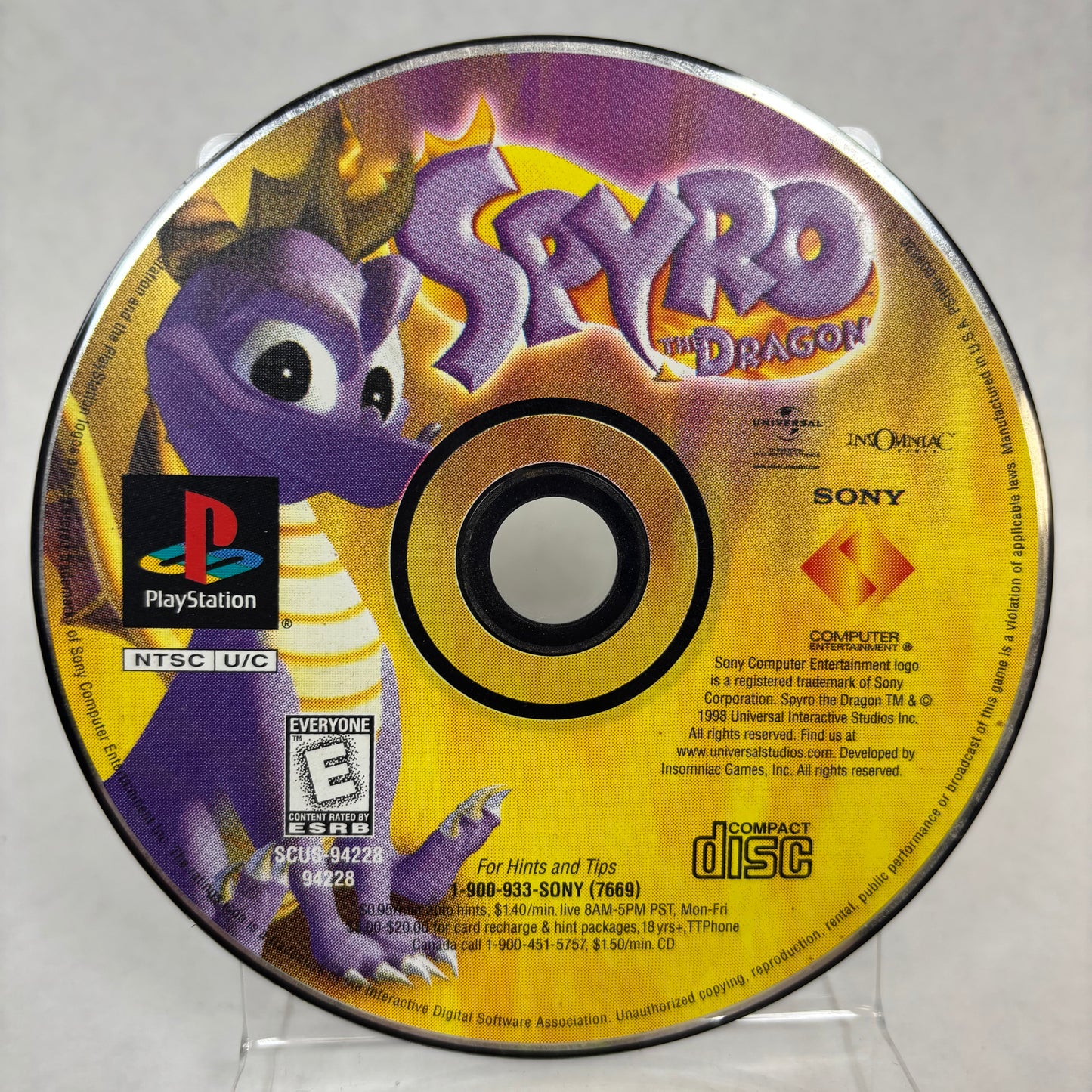 Spyro the Dragon (Playstation, 1998) Disc Only