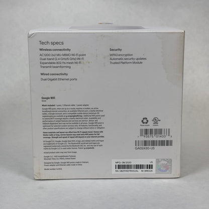 Google Wifi Dual Band WiFi 5 AC1200 Mesh Wifi Router GJ2CQ