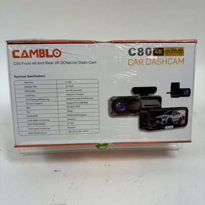 New Camblo C80 Car Dashcam Camera 4K Front & 2K Back 2 Channel